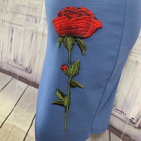 Gibiu Bodycon Off Shoulder Blue Dress Rose Small - Picture 7 of 8